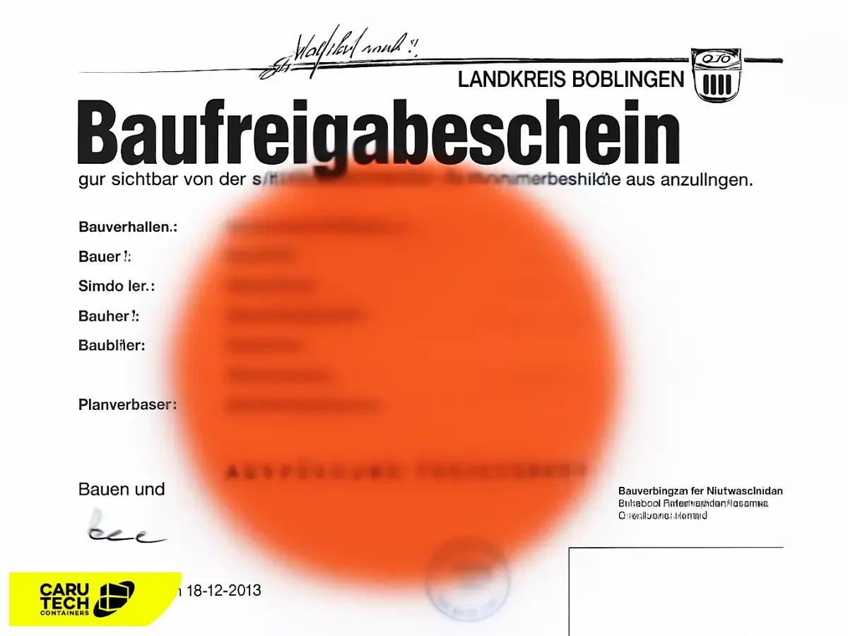 Baufreigabeschein für die Genehmigung von Containern